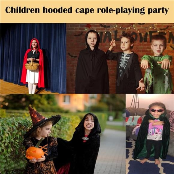 Hooded Long Velvet Cape for Christmas Halloween Costumes For Children Cosplay - Picture 6 of 6